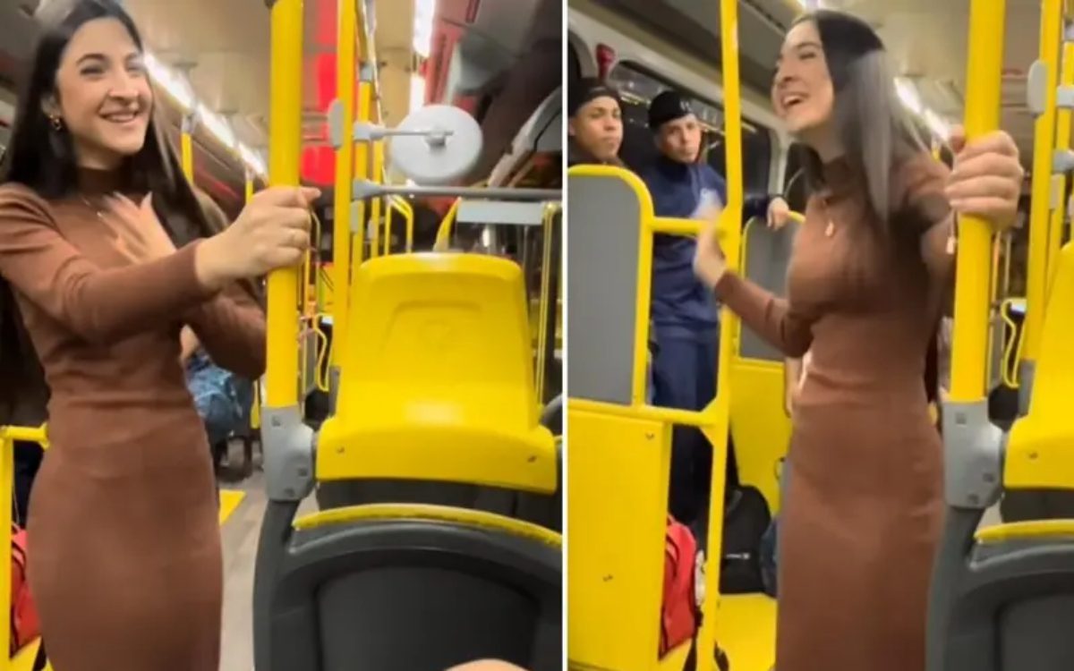 Young person evangelizes on bus and encourages passengers.