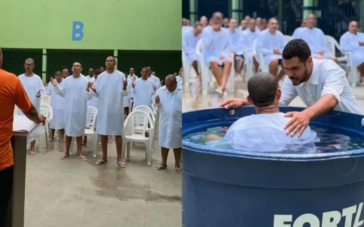 Dozens of inmates are baptized in a prison in Piauí.