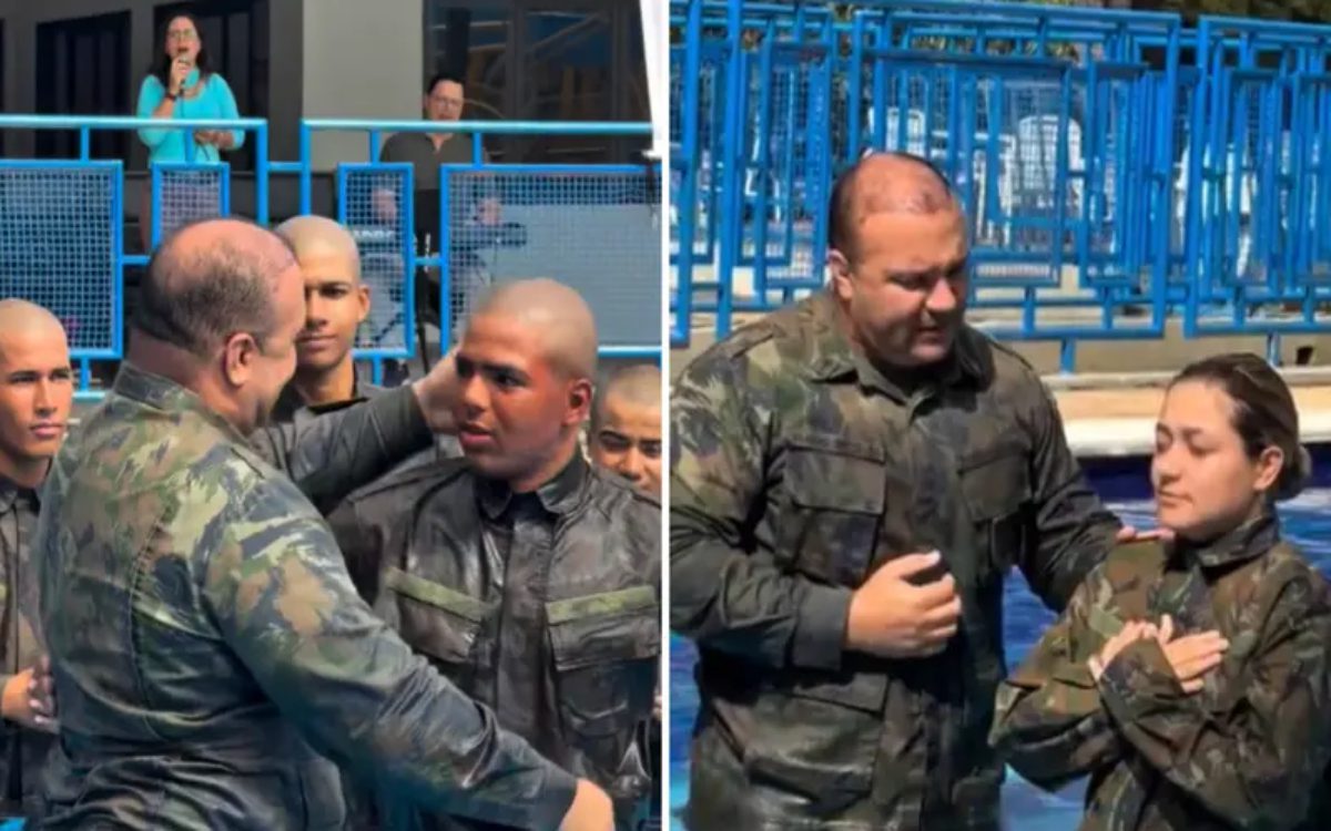 Dozens of recruits from the FAB are baptized in Brasília