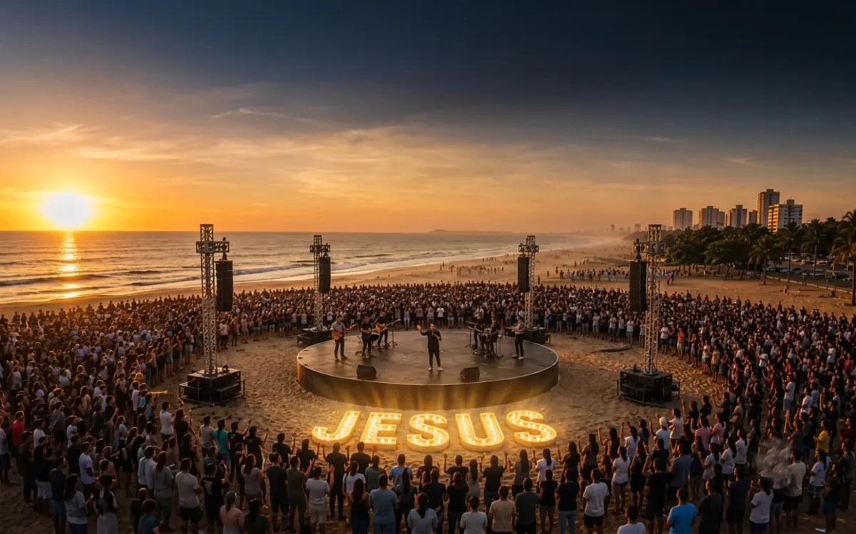 Vila Velha hosts a large prayer meeting at sunrise